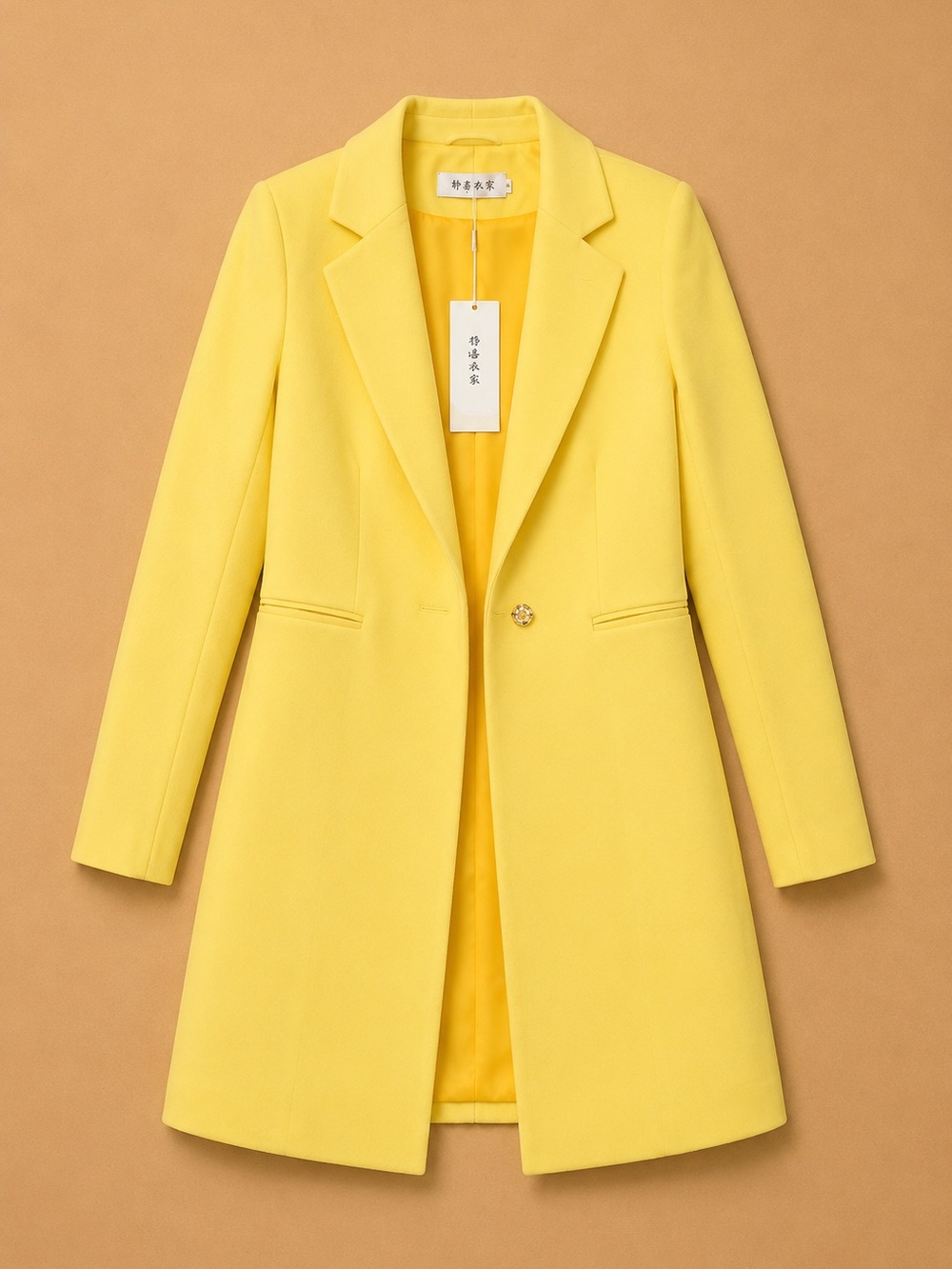 Yellow Single-Button Women's Tailored Coat